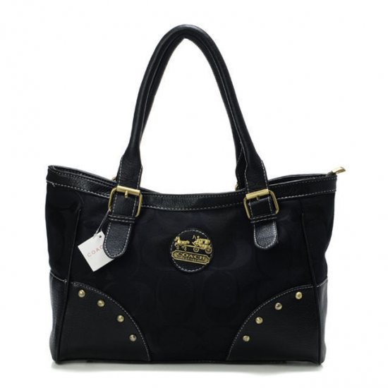 Coach Stud In Signature Medium Black Satchels BUC - Click Image to Close